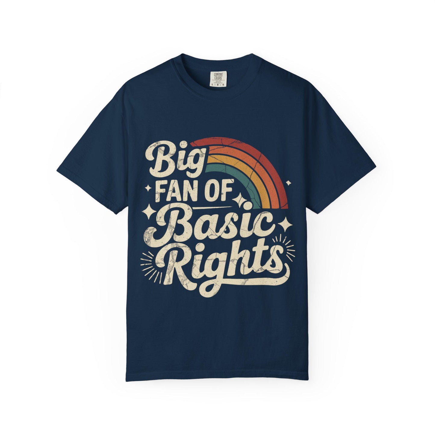 Big Fan of Basic Rights T-Shirt | Retro Rainbow Human Rights Tee