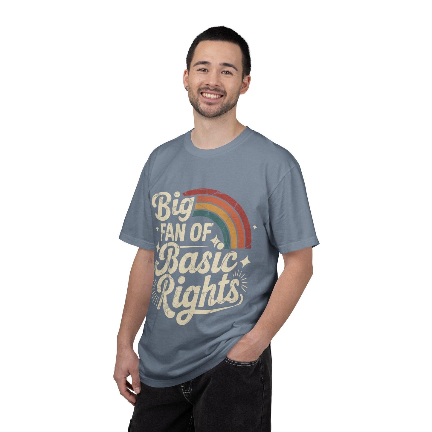 Big Fan of Basic Rights T-Shirt | Retro Rainbow Human Rights Tee