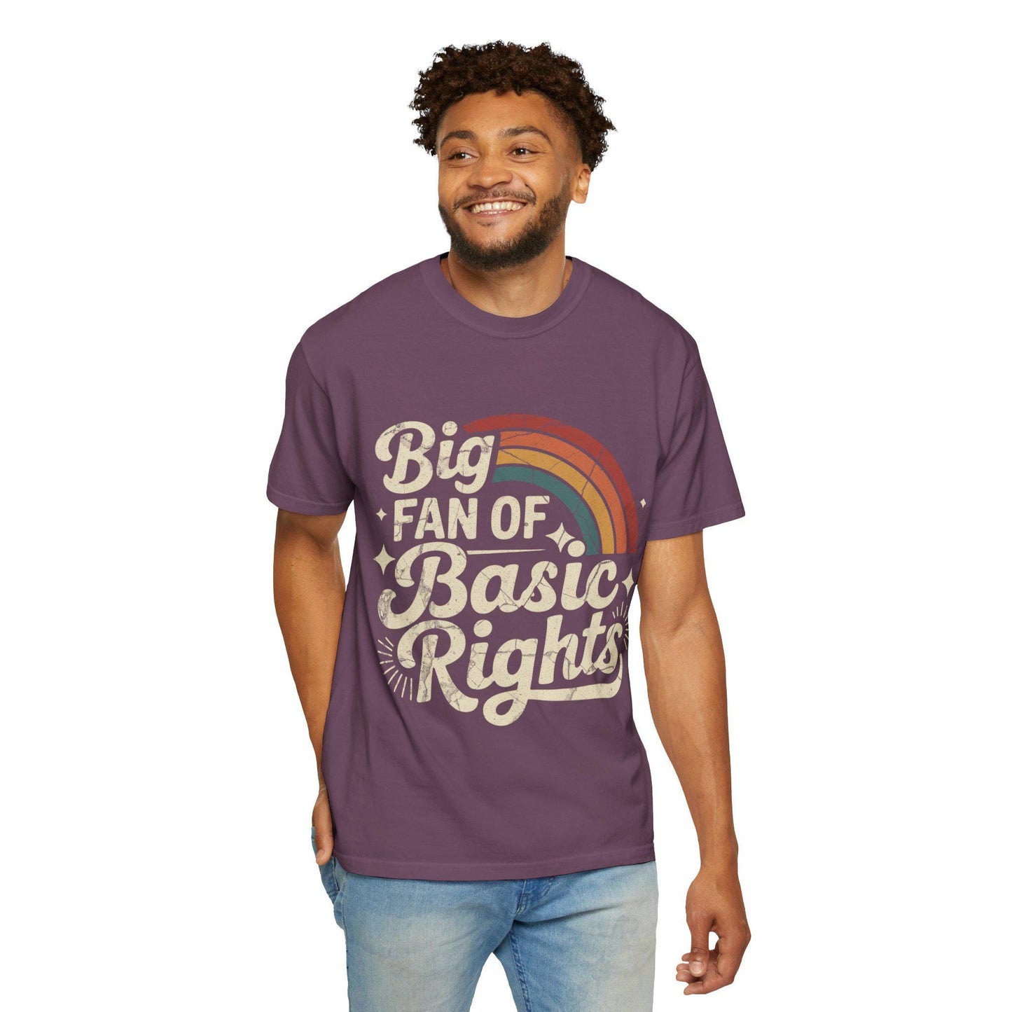 Big Fan of Basic Rights T-Shirt | Retro Rainbow Human Rights Tee